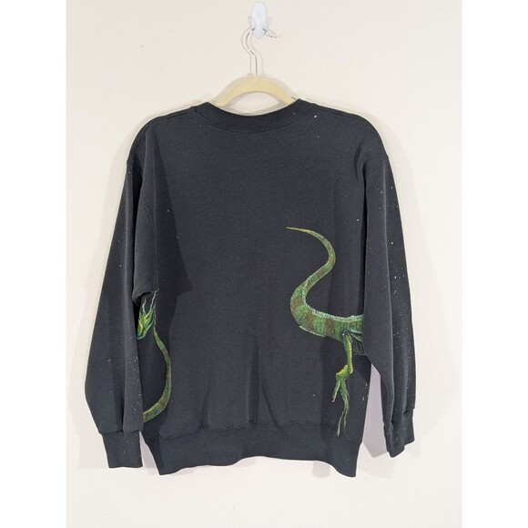 Vintage Iguana Graphic Print Distressed Paint Splatter Hanes Sweatshirt USA Sz L - Picture 8 of 8